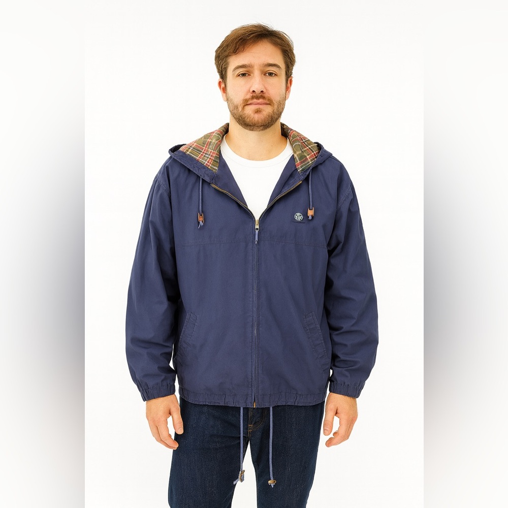 Chaps Blue Hooded Plaid Lined Jacket Large Hoodie Ralph Lauren